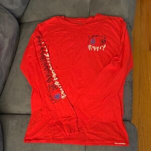 Champion Red Long Sleeve Tee with Blue and White Logo